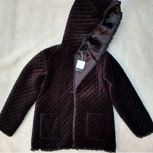 NWT Carolina Zapf Girls Brown Silk Lined Quilted Coat, size 12 Years